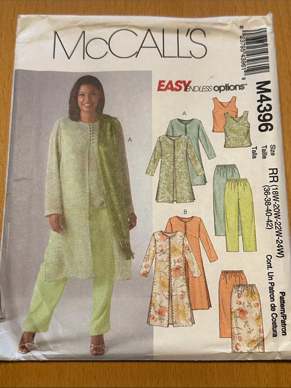 Uncut sewing pattern McCalls M4396 women’s duster, top, skirt, pants